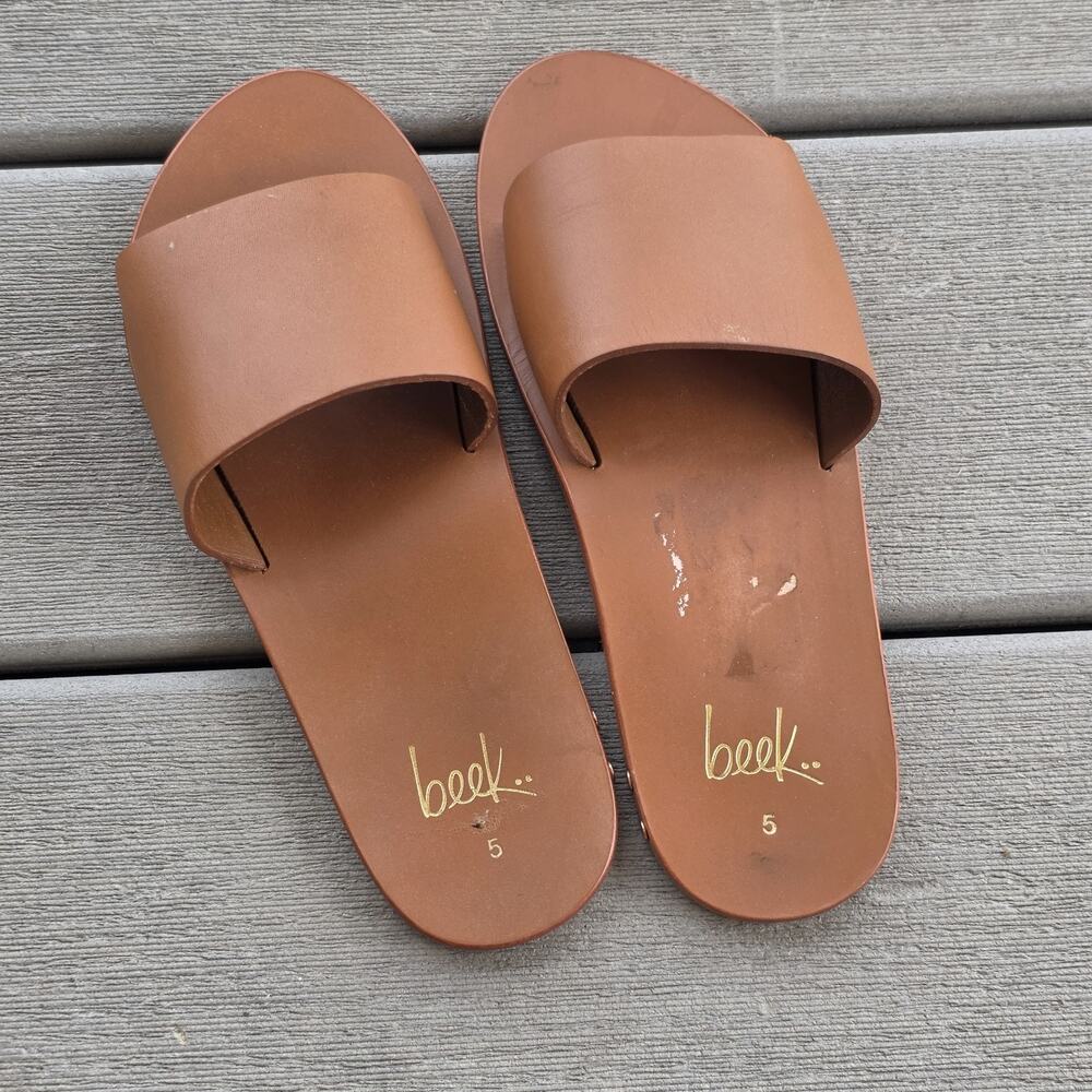 BEEK Gallito Womens Size 5 Brown Leather Slide Sandals Minimalist Flats